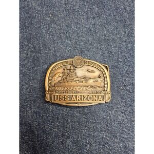 Vintage 1985 USS Arizona Commemorative Brass Battleship Belt Buckle - RARE